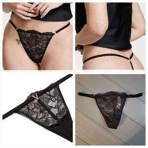 Victoria's Secret Black VERY SEXY V-Hardware V-String Panty sz xsmall